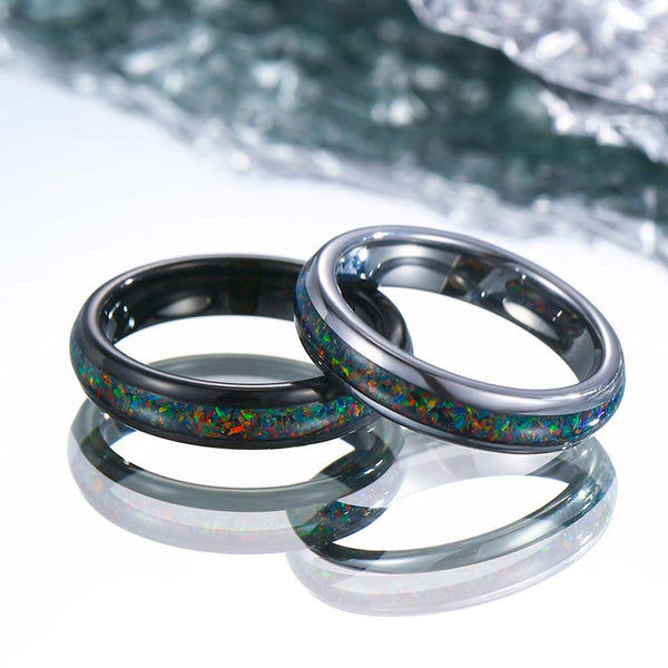 Custom Tungsten Ring With Opal - Quiet Forest