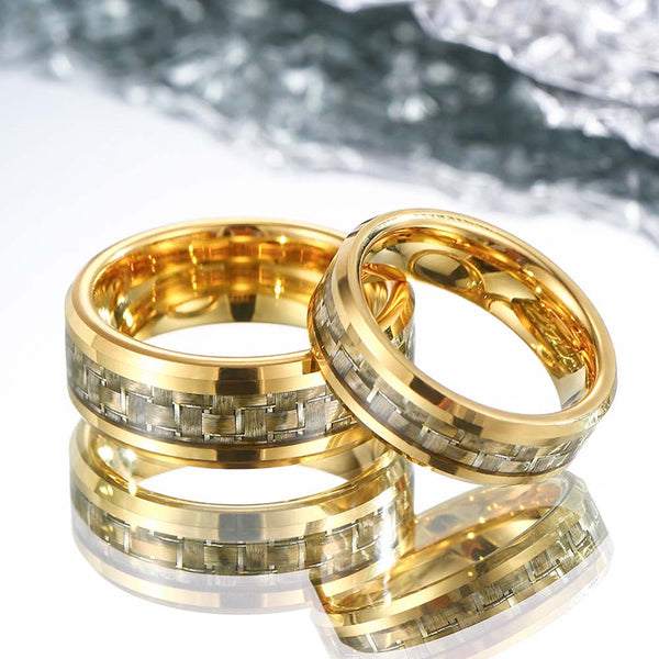 Golden Carbon Fiber Tungsten Ring - Golden Law