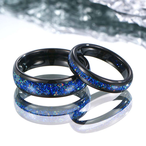 Custom Tungsten Ring With Opal - Blue Universe
