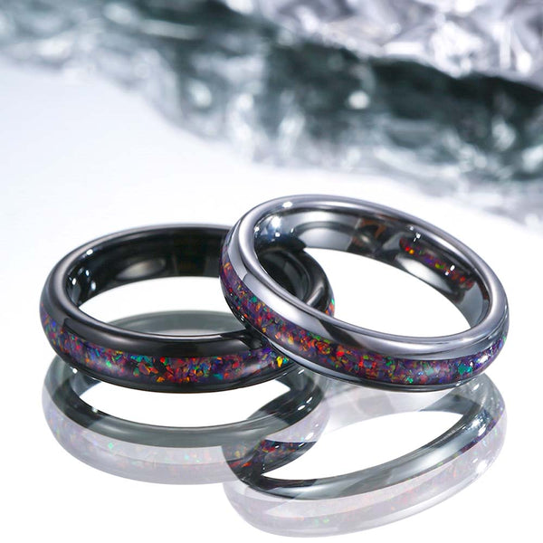 Engraved Tungsten Ring With Opal - Vampire
