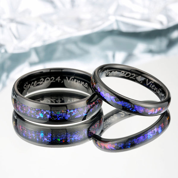 Engraved Tungsten Ring With Opal - Ensorcelled Night