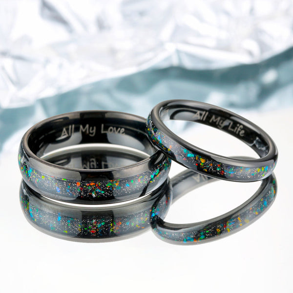Personalized Tungsten Ring With Opal - Bird of Paradise