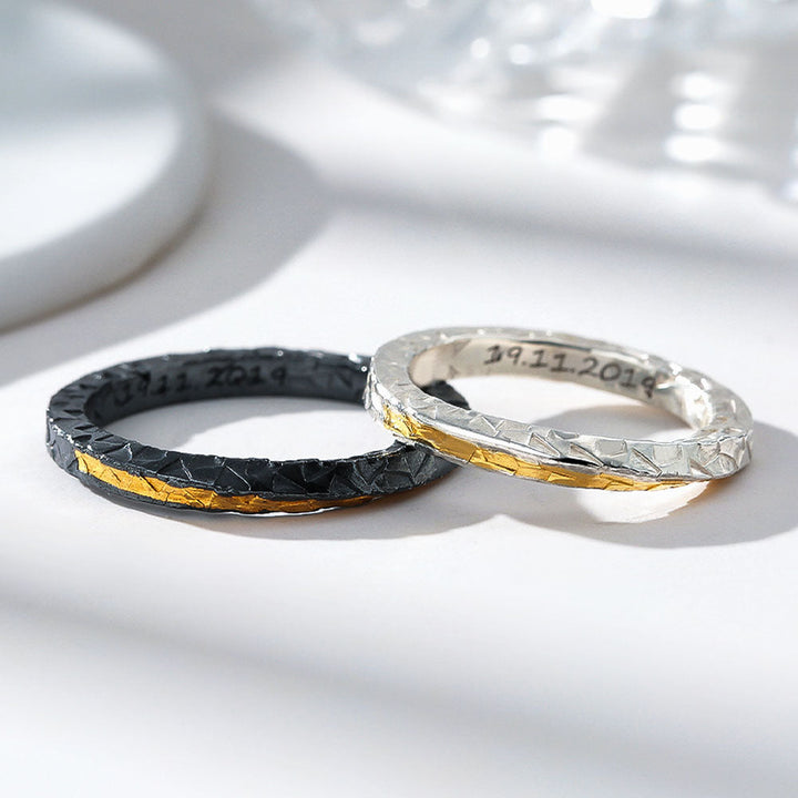 Gold Embedded Silver 999 Ring Wedding Ring Black With Engraving For Women Men In Ring Size 44~75 - Remisia