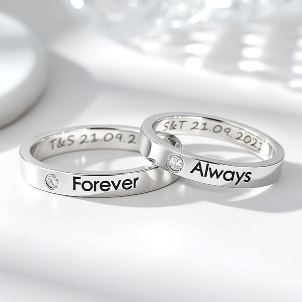 925 Silver Wedding Rings With Engraving In Ring Size 44~75 For Women Men - Remisia