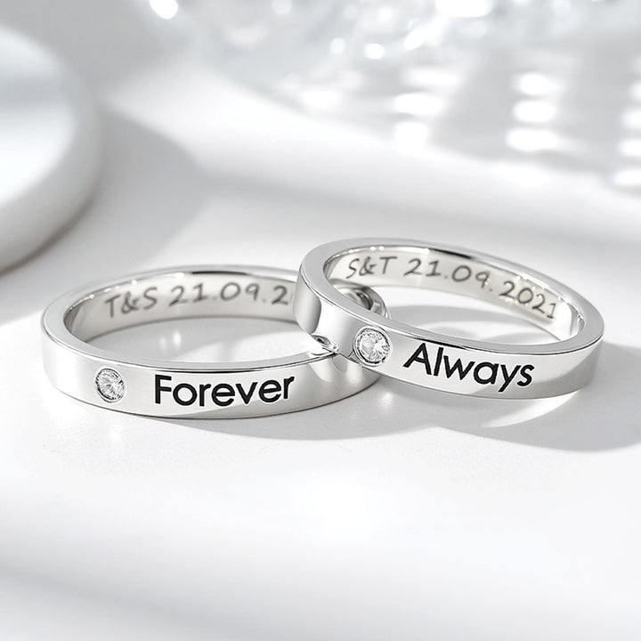 925 Silver Wedding Rings With Engraving In Ring Size 44~75 For Women Men - Remisia