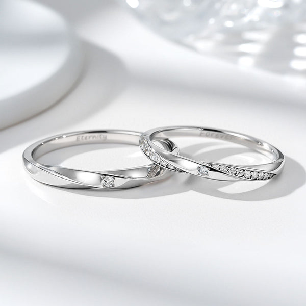 Mobius Wedding Ring Couple Silver With Zircon And Engraving Inside For Women Men In Ring Size 44~75 - Remisia