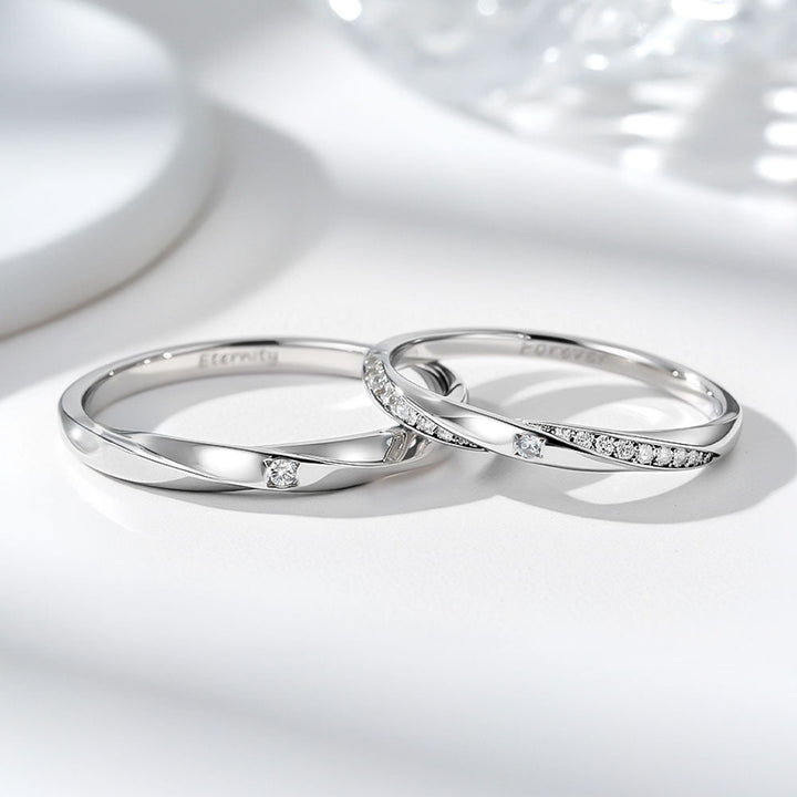 Mobius Wedding Ring Couple Silver With Zircon And Engraving Inside For Women Men In Ring Size 44~75 - Remisia