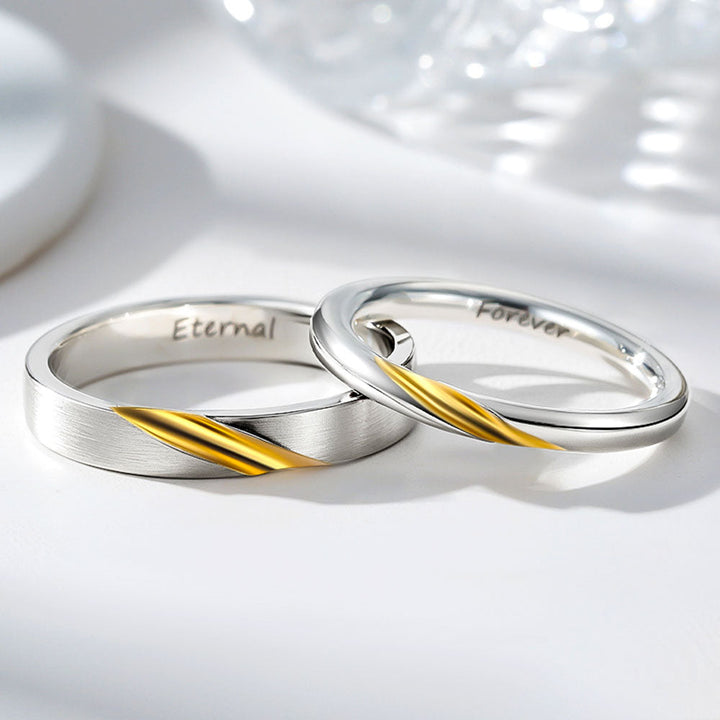 Gold Embedded Silver 999 Wedding Rings Couples With Engraving For Women Men In Ring Size 44~75 - Remisia