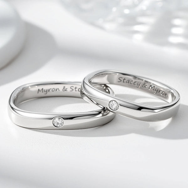 925 Silver Square Wedding Rings For Women Men With Engraving Inside in Ring Size 44~75 - Remisia