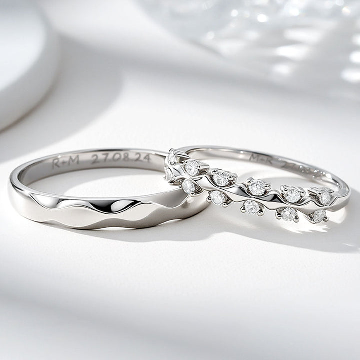 Silver 925 Zircon Inlay Couple Silver Ring Wedding Rings With Engraving For Women Men in Ring Size 44~75 - Remisia
