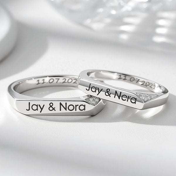999 Silver Wedding Rings With Engraving And Zircon For Women Men In Ring Size 44~75 - Remisia
