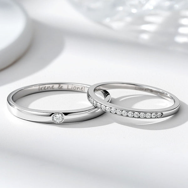 925 Silver Zircon Inlay Ring Couple Rings Wedding Rings with Engraving for Women Men in Ring Size 44~75 - Remisia