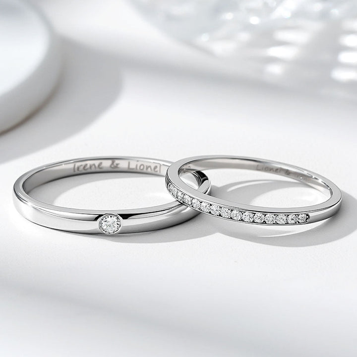 925 Silver Zircon Inlay Ring Couple Rings Wedding Rings with Engraving for Women Men in Ring Size 44~75 - Remisia
