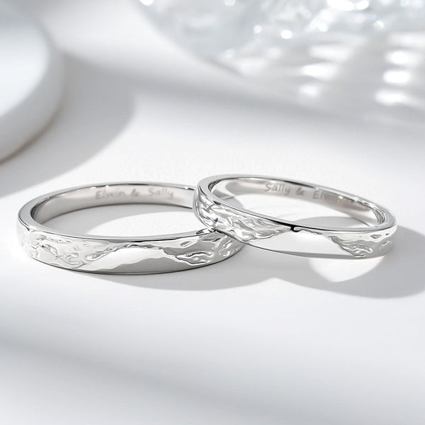 925 Silver Glacier Wedding Rings With Engraving For Couple Women Men in Ring Size 44~75 - Remisia