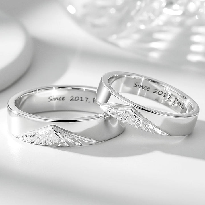 999 Silver Mountain Peak Wedding Rings Couple With Engraving For Women Men in Ring Size 44~75 - Remisia
