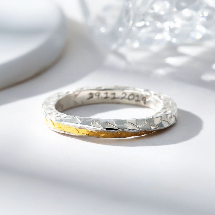Gold Embedded Silver 999 Ring Wedding Ring Black With Engraving For Women Men In Ring Size 44~75 - Remisia
