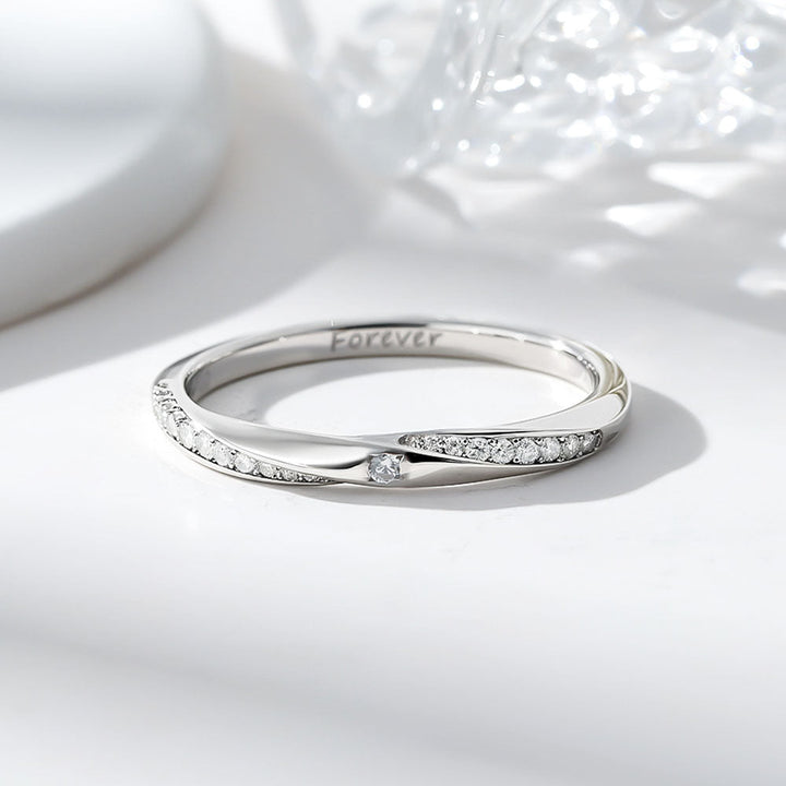 Mobius Wedding Ring Couple Silver With Zircon And Engraving Inside For Women Men In Ring Size 44~75 - Remisia