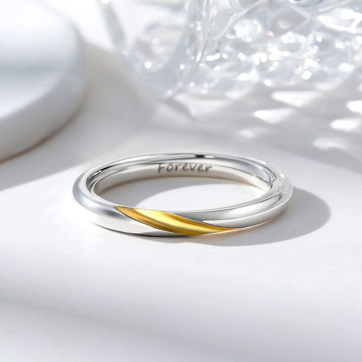 Gold Embedded Silver 999 Wedding Rings Couples With Engraving For Women Men In Ring Size 44~75 - Remisia