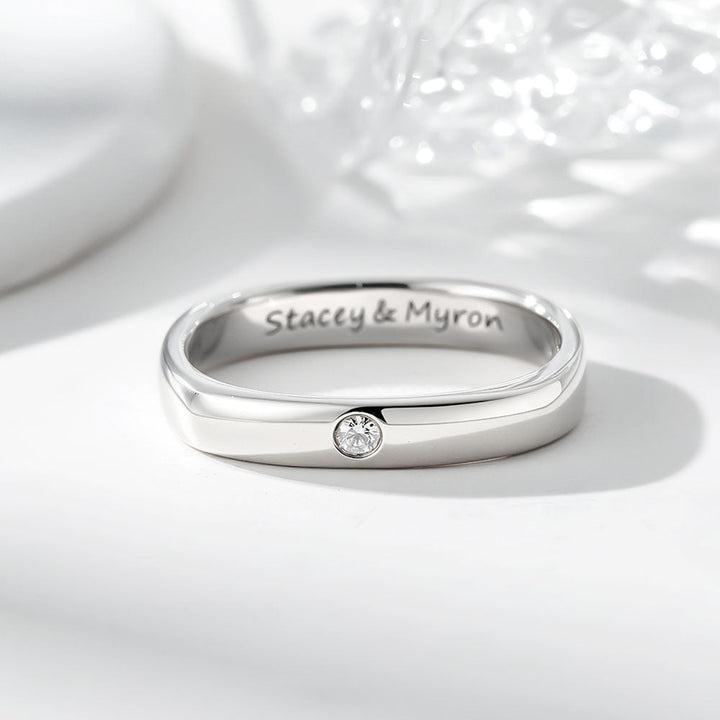 925 Silver Square Wedding Rings For Women Men With Engraving Inside in Ring Size 44~75 - Remisia