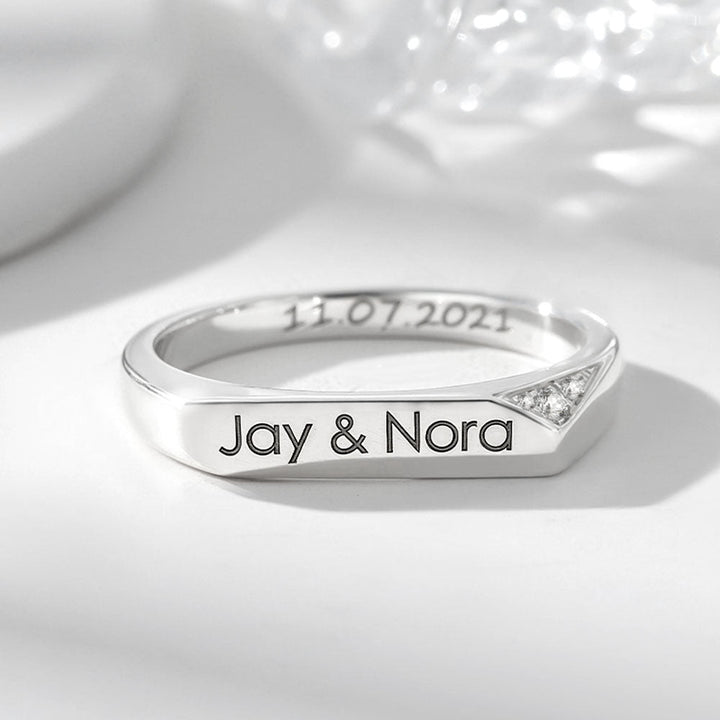 999 Silver Wedding Rings With Engraving And Zircon For Women Men In Ring Size 44~75 - Remisia