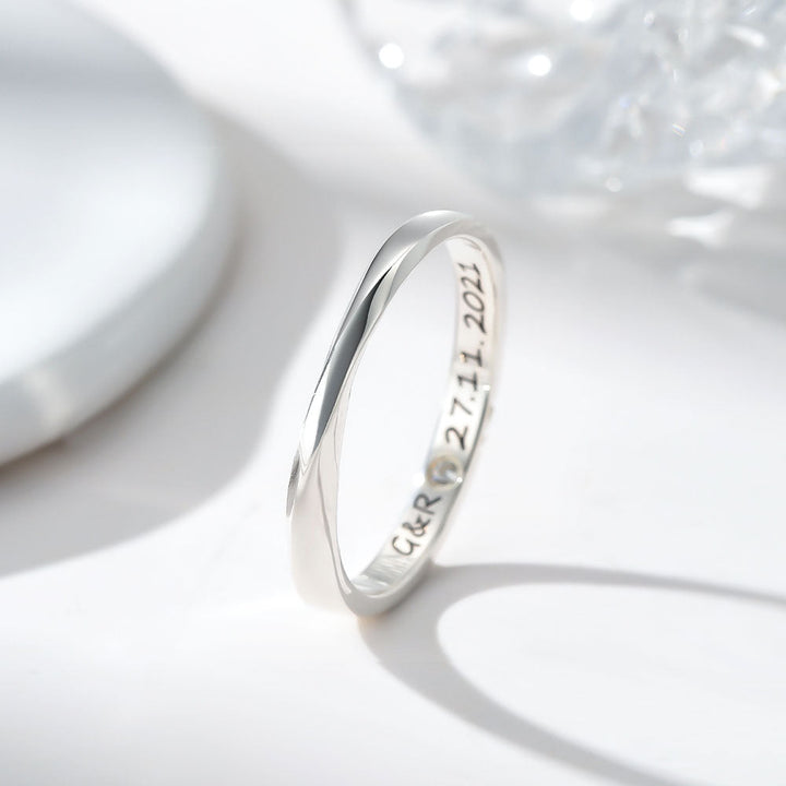 Silver 925 Mobius Zircon Inlay Wedding Ring Couple Ring with Engraving for Women Men in Ring Size 44~75 - Remisia