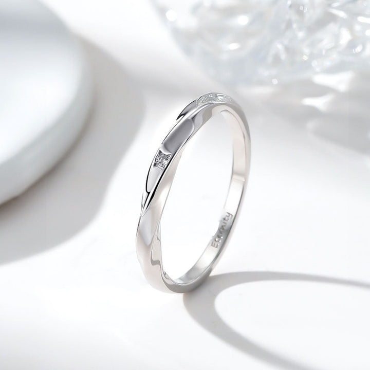Mobius Wedding Ring Couple Silver With Zircon And Engraving Inside For Women Men In Ring Size 44~75 - Remisia