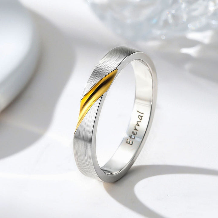 Gold Embedded Silver 999 Wedding Rings Couples With Engraving For Women Men In Ring Size 44~75 - Remisia