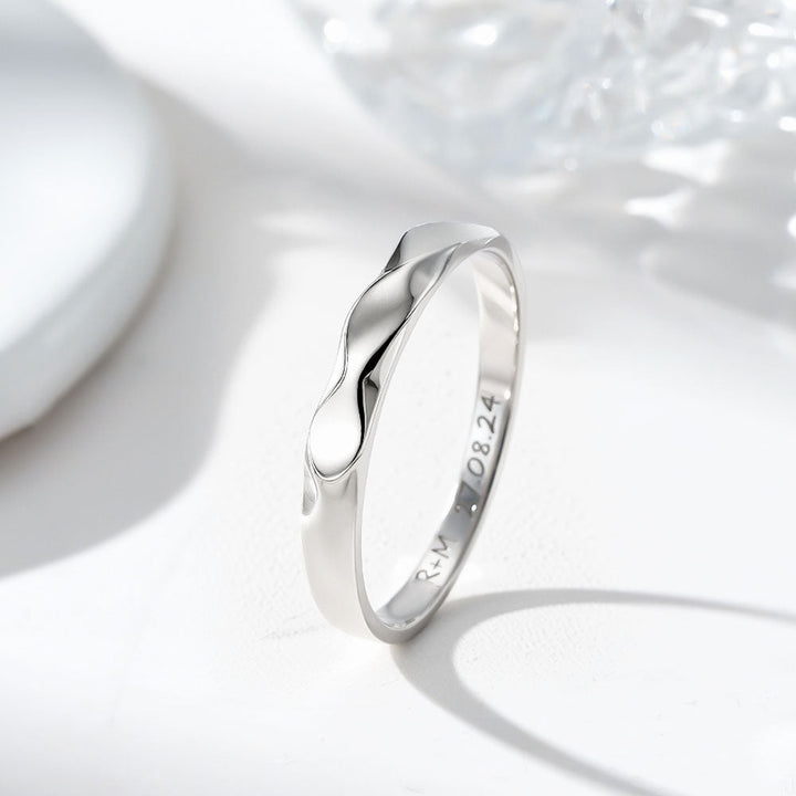 Silver 925 Zircon Inlay Couple Silver Ring Wedding Rings With Engraving For Women Men in Ring Size 44~75 - Remisia