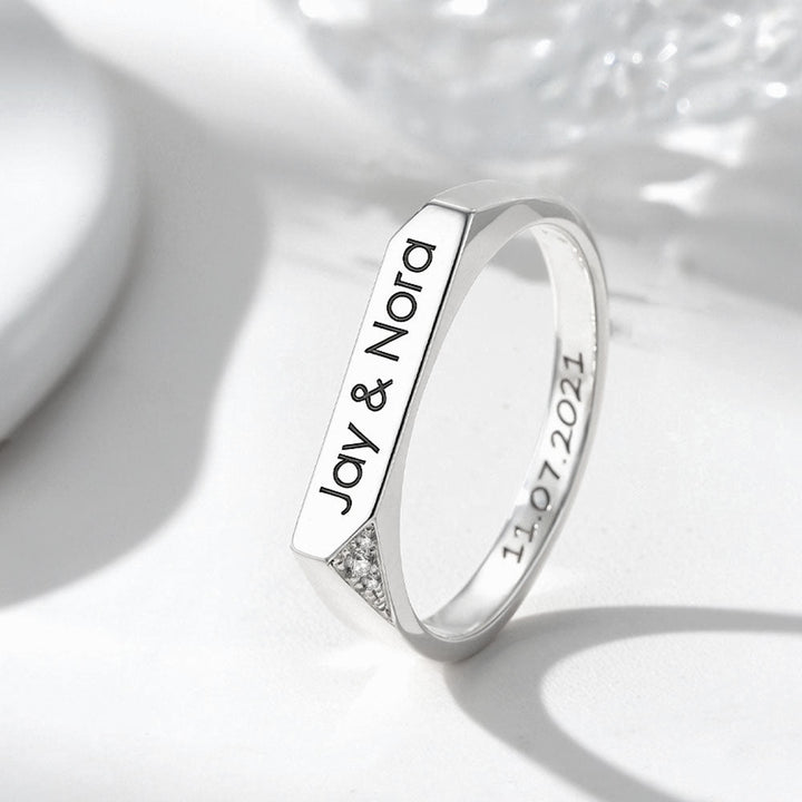 999 Silver Wedding Rings With Engraving And Zircon For Women Men In Ring Size 44~75 - Remisia