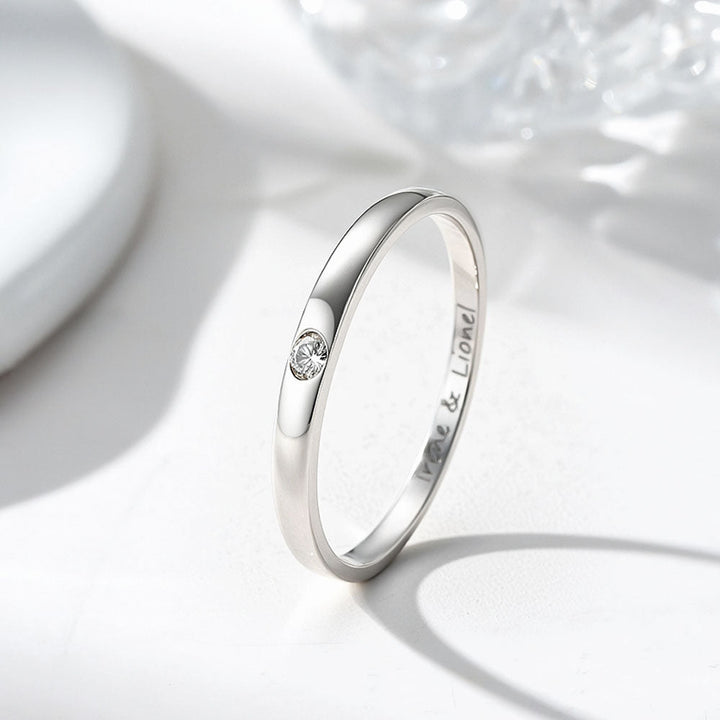 925 Silver Zircon Inlay Ring Couple Rings Wedding Rings with Engraving for Women Men in Ring Size 44~75 - Remisia