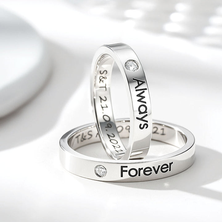 925 Silver Wedding Rings With Engraving In Ring Size 44~75 For Women Men - Remisia