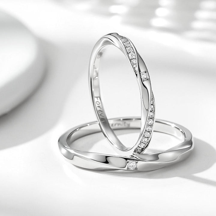 Mobius Wedding Ring Couple Silver With Zircon And Engraving Inside For Women Men In Ring Size 44~75 - Remisia