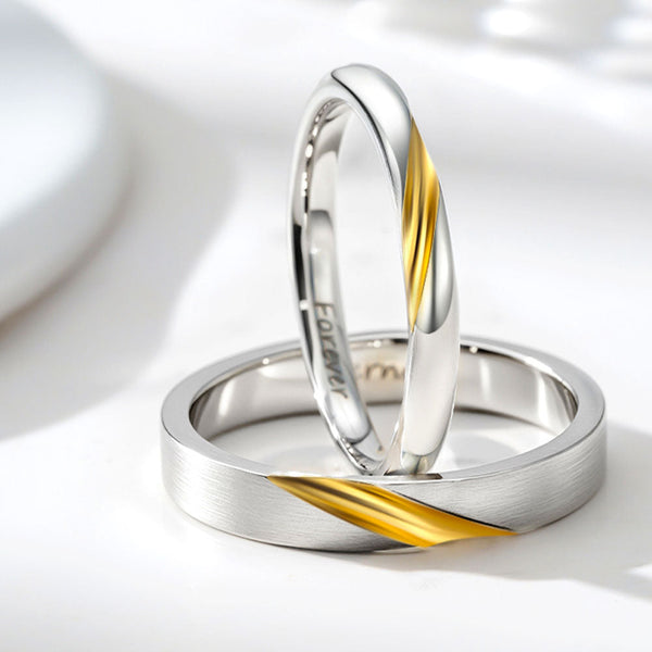 Gold Embedded Silver 999 Wedding Rings Couples With Engraving For Women Men In Ring Size 44~75 - Remisia