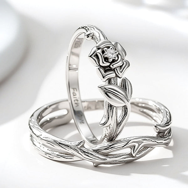 Silver 925 Rose And Thorn Wedding Rings With Engraving In Ring Size 44~75 For Women Men - Remisia