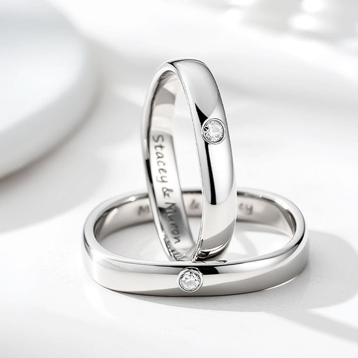 925 Silver Square Wedding Rings For Women Men With Engraving Inside in Ring Size 44~75 - Remisia