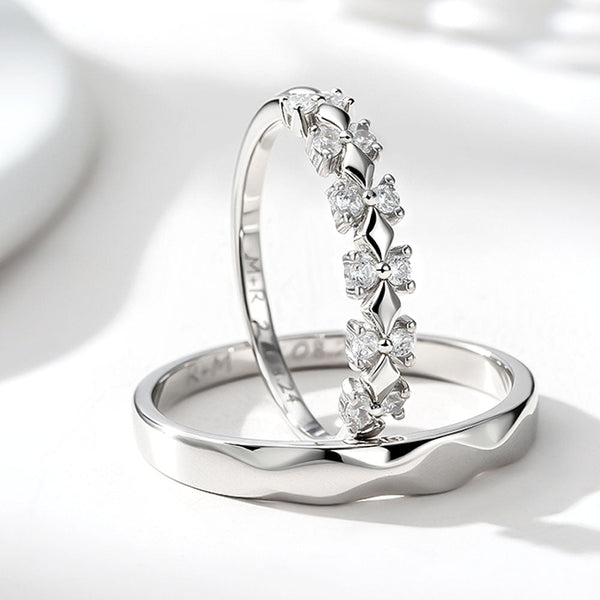 Silver 925 Zircon Inlay Couple Silver Ring Wedding Rings With Engraving For Women Men in Ring Size 44~75 - Remisia