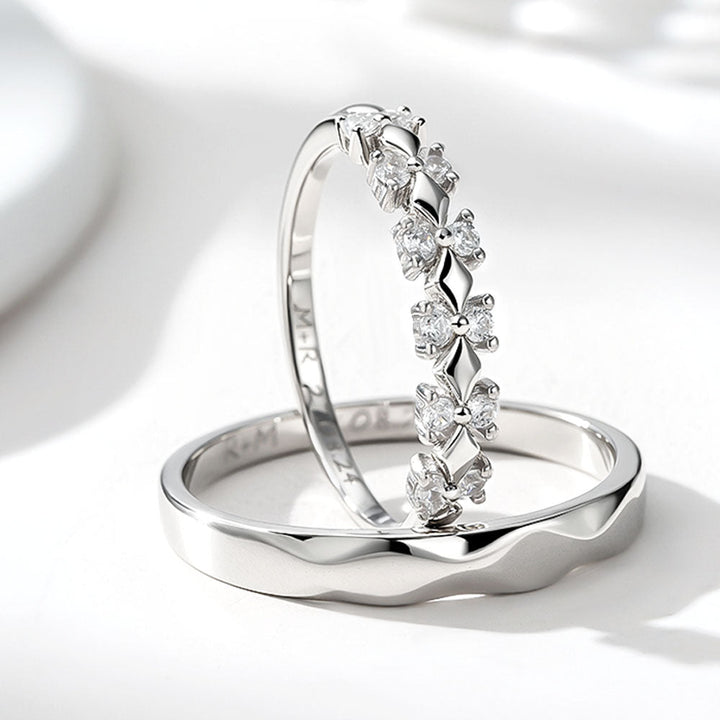 Silver 925 Zircon Inlay Couple Silver Ring Wedding Rings With Engraving For Women Men in Ring Size 44~75 - Remisia