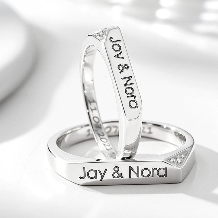 999 Silver Wedding Rings With Engraving And Zircon For Women Men In Ring Size 44~75 - Remisia