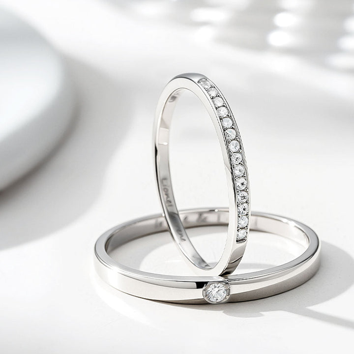 925 Silver Zircon Inlay Ring Couple Rings Wedding Rings with Engraving for Women Men in Ring Size 44~75 - Remisia