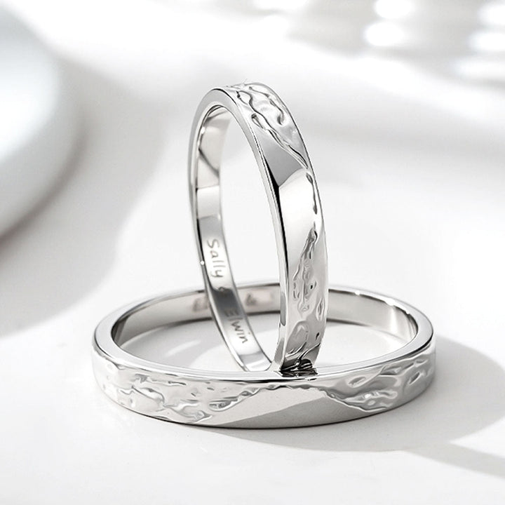 925 Silver Glacier Wedding Rings With Engraving For Couple Women Men in Ring Size 44~75 - Remisia
