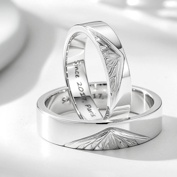 999 Silver Mountain Peak Wedding Rings Couple With Engraving For Women Men in Ring Size 44~75 - Remisia