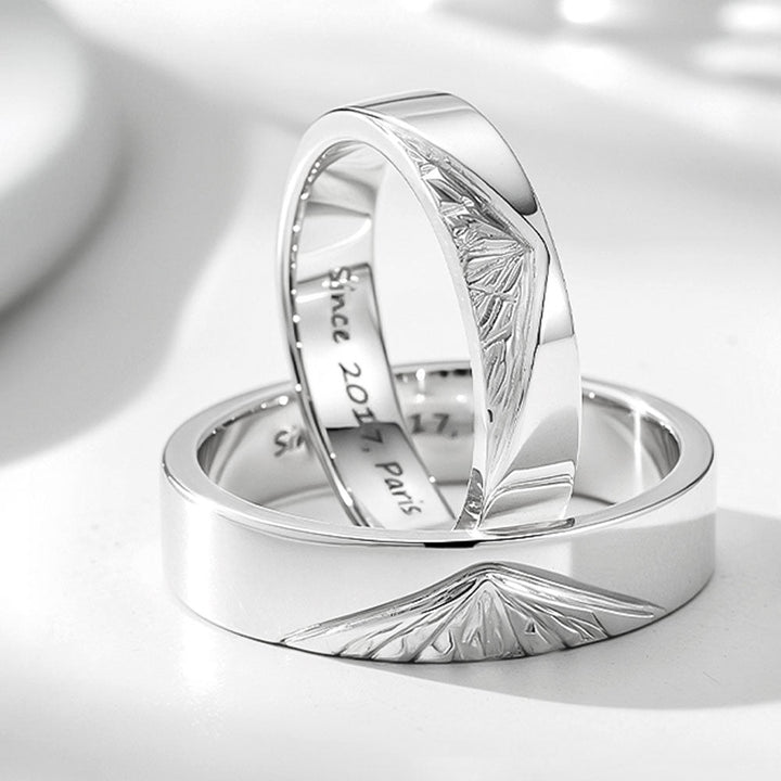 999 Silver Mountain Peak Wedding Rings Couple With Engraving For Women Men in Ring Size 44~75 - Remisia