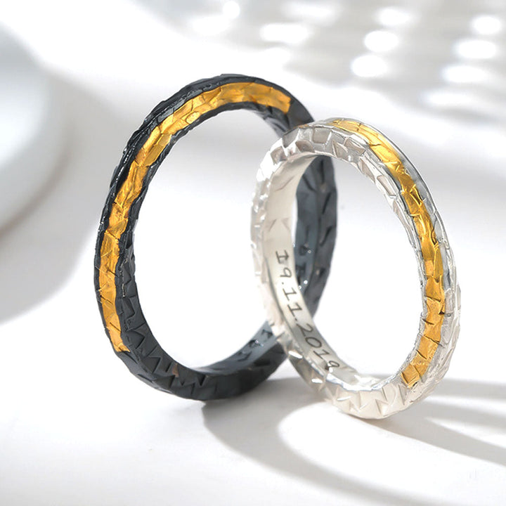 Gold Embedded Silver 999 Ring Wedding Ring Black With Engraving For Women Men In Ring Size 44~75 - Remisia