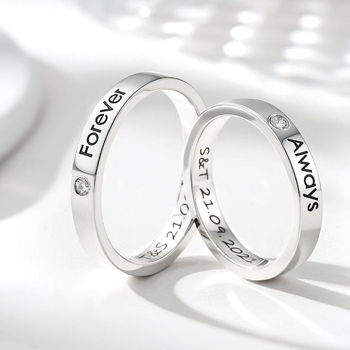 925 Silver Wedding Rings With Engraving In Ring Size 44~75 For Women Men - Remisia