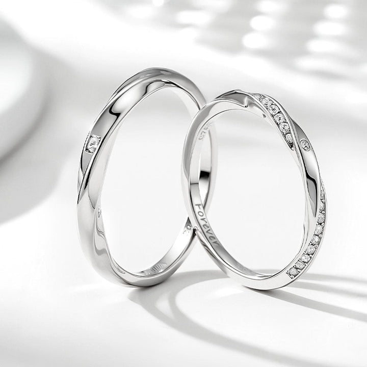 Mobius Wedding Ring Couple Silver With Zircon And Engraving Inside For Women Men In Ring Size 44~75 - Remisia