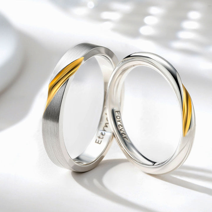 Gold Embedded Silver 999 Wedding Rings Couples With Engraving For Women Men In Ring Size 44~75 - Remisia