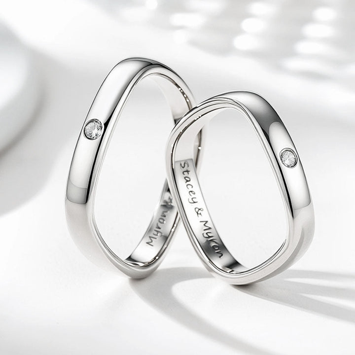 925 Silver Square Wedding Rings For Women Men With Engraving Inside in Ring Size 44~75 - Remisia