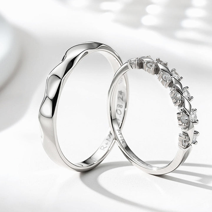 Silver 925 Zircon Inlay Couple Silver Ring Wedding Rings With Engraving For Women Men in Ring Size 44~75 - Remisia