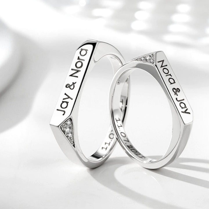 999 Silver Wedding Rings With Engraving And Zircon For Women Men In Ring Size 44~75 - Remisia