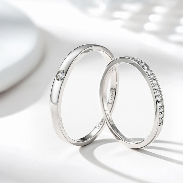 925 Silver Zircon Inlay Ring Couple Rings Wedding Rings with Engraving for Women Men in Ring Size 44~75 - Remisia